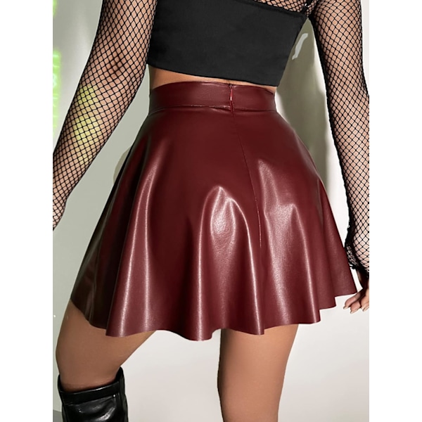 Kvinnors Petite Faux Läder Hög Midja Flare Skater Kort Mini Kjolar