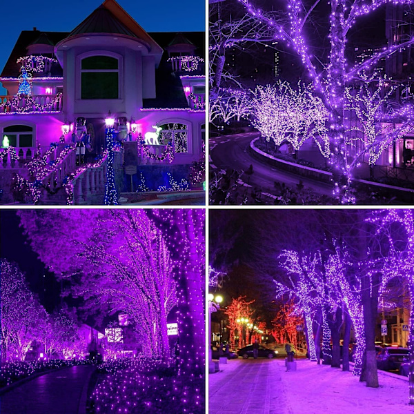 500 LED (250LEDx2) Lilla Julelys, 163 FT Lilla Lyslenke Utendørs Vanntett, 8 Moduser Julelyslenke Plug-in for Innendørs
