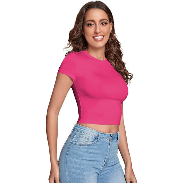 Kvinde Casual Basic Cap Sleeve Slim Fit Rund Hals Crop Tee Top