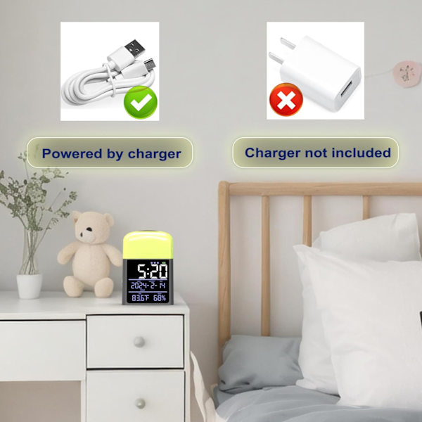 Digitalt vækkeur, solopgangs vækkeur til børns soveværelse, 9 farver natlys, bordlampe til læsning, øjenbeskyttende bordlampe, stor temperatur,