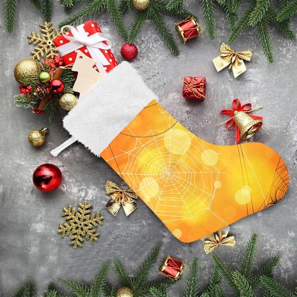 Julklapp, personliga julklappsstrumpor 2-pack Orange Halloween Spindelnät 45,7 cm Julstrumpor Hängande Ornament Eldstad för träd