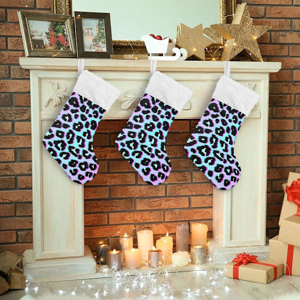 Julklapp, Personliga Julklappsstrumpor 2-pack Regnbåge Leopard Holografisk 45,7 cm Julstrumpor Hängande Ornament Eldstad för B