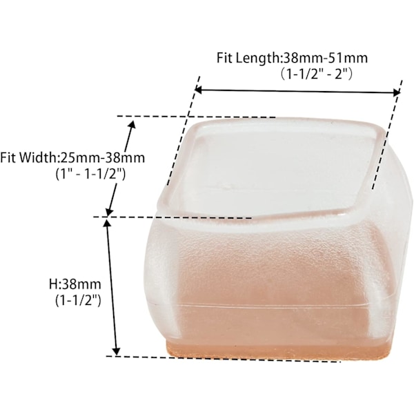 24 st transparenta möbelbenskydd med filt dynor, rektangulära stolsbensöverdrag för trägolv, förhindra repor, passar 38 till 51 mm x 25 till