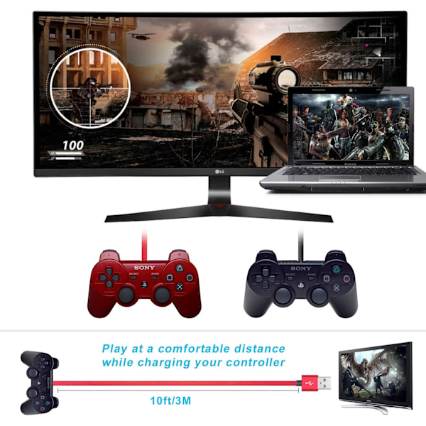 Ps3-kontrollerlader Ladningskabel \\U2013 2-pack 10 fot