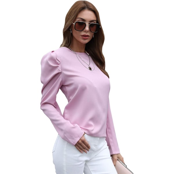 Kvinde Solid Puff Sleeve Crew Neck Casual T-shirt Top