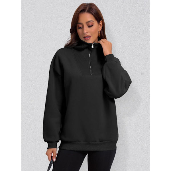 Oversized Half Zip Sweatshirt til kvinder - Casual Pullover-L