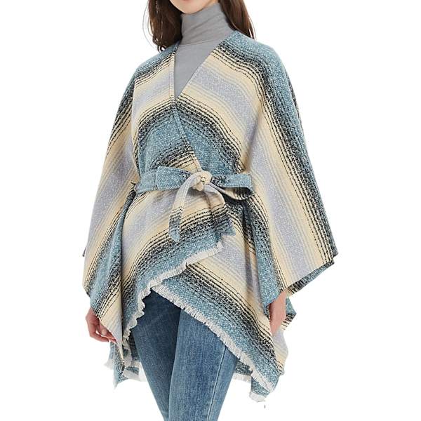Snygg klockblock poncho cape dam oversized stickad sjal wrap med bälte