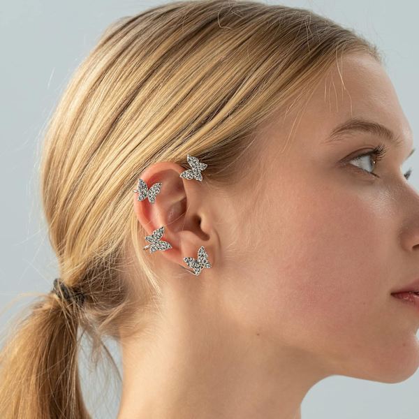 2PCS Butterfly Ørepynt Øreklips Klatrer Wrap Rundt Ørepynt for Kvinner Jente