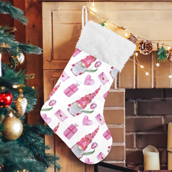Julklapp, Personliga Julklappsstrumpor 2-pack Tomte Valentinsdag Rosor 45,7 cm Julstrumpor Hängande Ornament Eldstad för Träddekoration