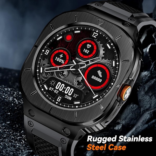 Silikone Rem med Rustfrit Stål Etui Kompatibel med Galaxy Watch Ultra 47mm Remme Beskyttende Etui til Mænd (Sort) Sort/Sort