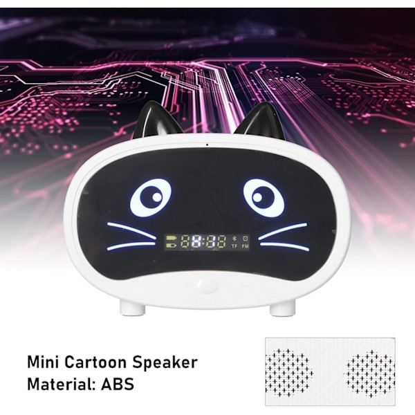 Digital väckarklocka högtalare, tecknad katt väckarklocka med temperaturdisplay, dubbel väckarklocka, Bluetooth-högtalare, FM-radio, handsfree-samtal för sovrum