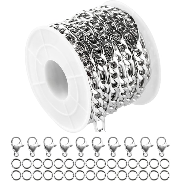 16,4FT Silver Twisted Cuban Chain Spool Tjock kedja i rostfritt stål