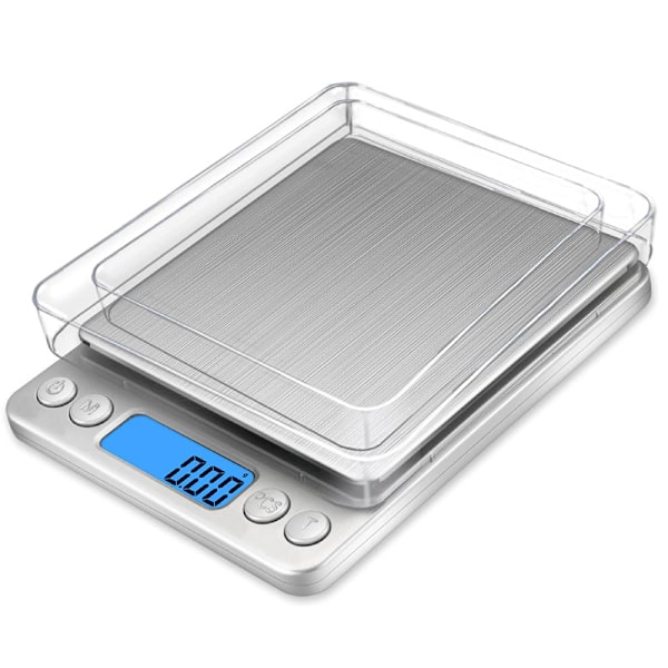Digital Köksvåg - 500g/0.01g Precision, Rostfritt Stål, Mäter Vätska i ml & fl. oz (Silver)