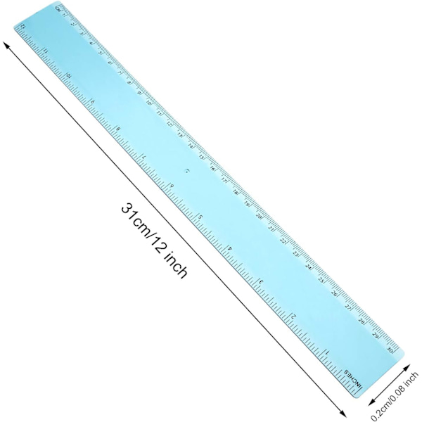 2-pack plastlinjal - blå, 30 cm rak linjal