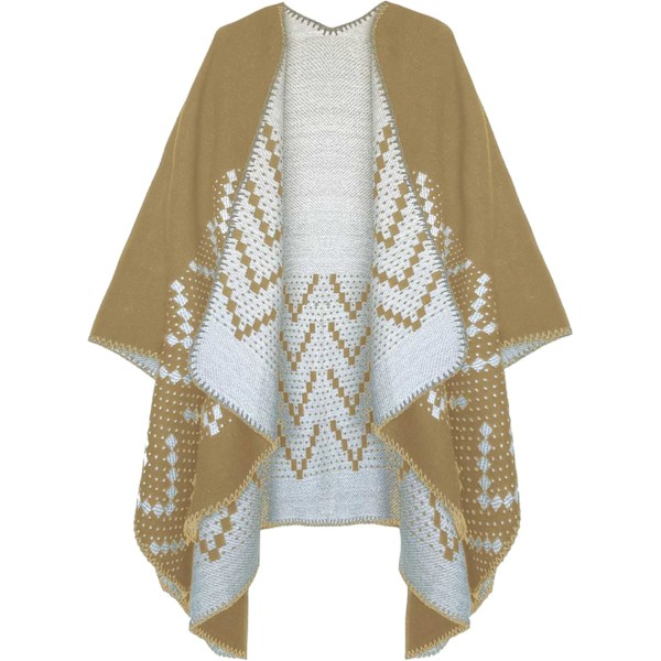 Färgblock Dam Schal Wrap Snygg Öppen Front Poncho Cape