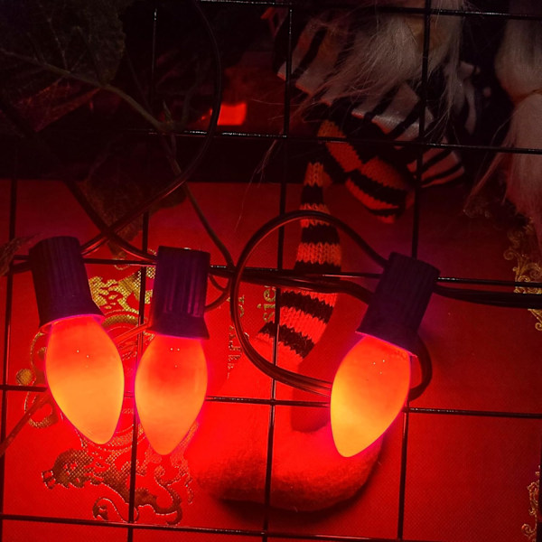 Ljusslinga utomhus, C7 LED-ljusslinga utomhus med 25 C7 LED-keramiska orange glödlampor, plug in C7 Halloween-ljus-svart svart svart