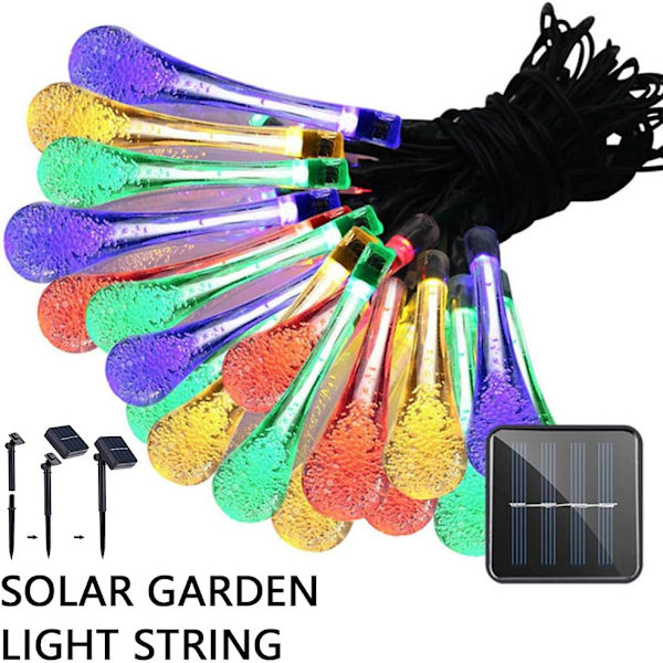 Vattendroppe Dropflet solcellslingor utomhus 16 fot 20 LED flerfärgad vattentät solcellslampor 8 lägen dekorativa lampor för