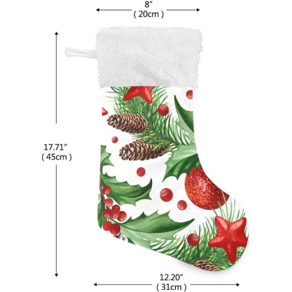 Julklapp, personliga julklappsstrumpor 2-pack Jul Mistelbär, kulor, kottar, stjärnor 45,7 cm Julstrumpor Hängande O
