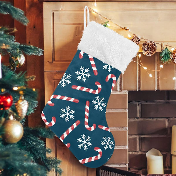 Julklapp, personliga julklappsstrumpor 2-pack Lollipop Snöflinga 45,7 cm Julstrumpor Hängande Ornament Kamin för träddekoration