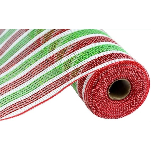 Festlig jule stribet deko mesh - 10\" x 10 yards, rød, hvid og limegrøn,