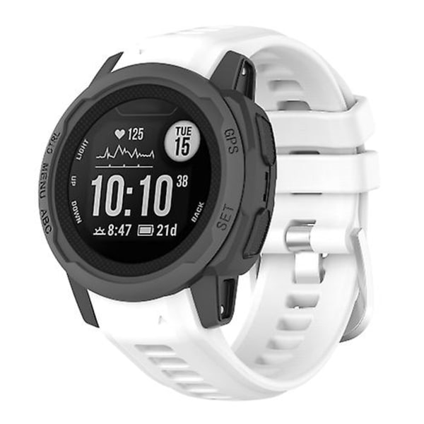 För Garmin Instinct 2s Silikon Rostfritt Stål Spänne Klockarmband FGU White