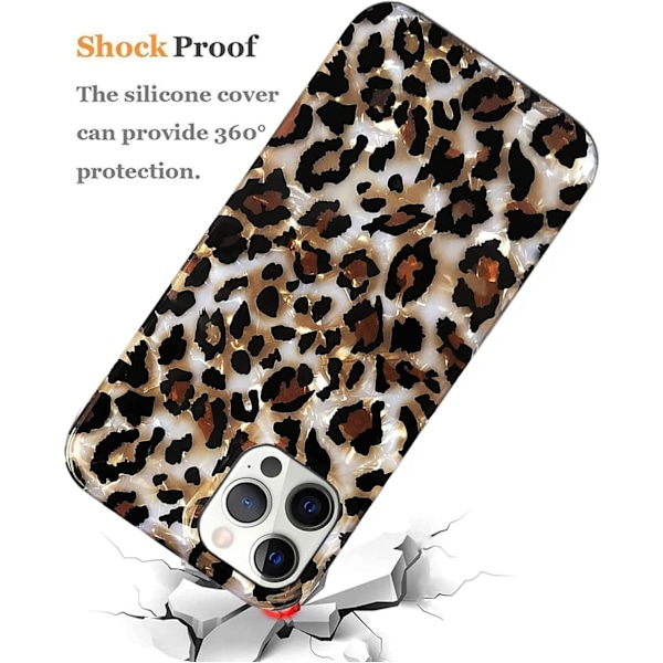 iPhone 14 Pro Cover, Luksus Glitrende Klar Leopard Silikone Cover, 6.1 ih Cheetah Design til Piger & Kvinder Bling