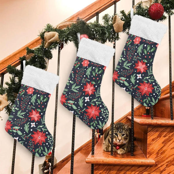 Julklapp, Personliga Julklappsstrumpor 2-pack Julstjärnor Blommor Granris Jul Svart 45,7 cm Julstrumpor Hängande