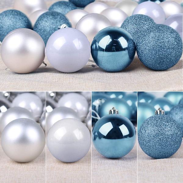 Babyblå och silver 3,2\" stora julgranskulor - Julgransdekoration
