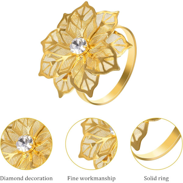 12 stk blomsterserviettringholdere sett for ferie bryllup jul