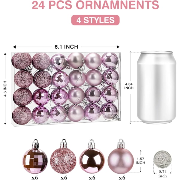 24 st julgranskulor set 1,57 tum mini obrottsäkra semester