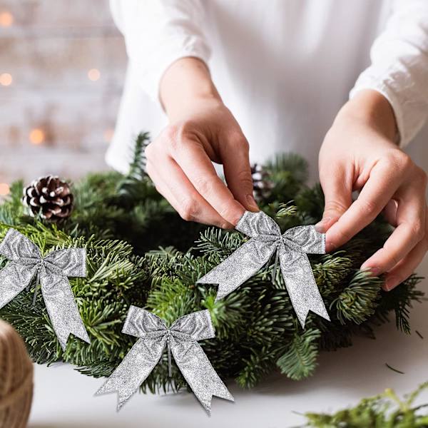 36 stycken rosettdekor, julgransrosett prydnad, glitterband rosett