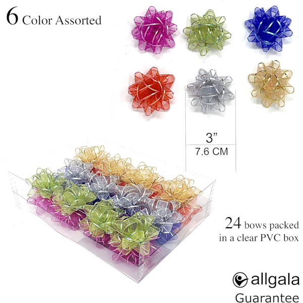 24-pk 3\" Everyday gaveinnpakningsbuer 6-farget assortert