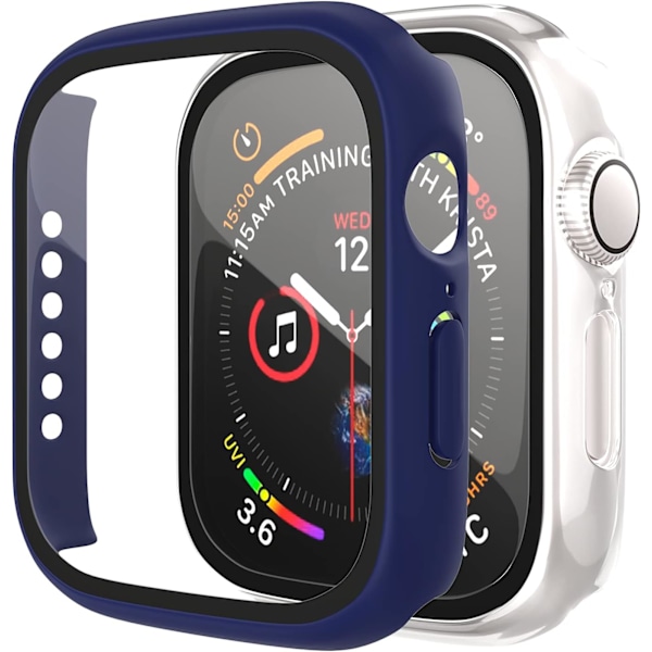 [2-pakning] Kompatibel med Apple Watch 44mm deksel, full dekning støtfanger beskyttelsesdeksel med skjermbeskytter for menn kvinner iWatch Series 6/5/4/SE, Blå