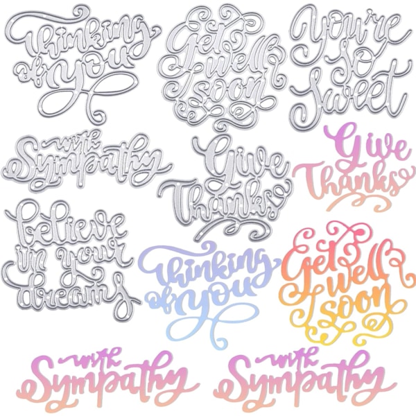 6 stk. Die Cuts Words Metal Word Cutting Dies - Inspirerende ord stencil