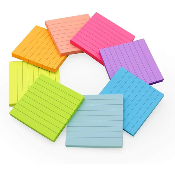 8-pack linjerade självhäftande lappar - 3x3 tum linjerade post-it-lappar, 82 ark/block