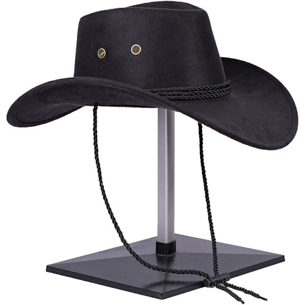 Western Faux Felt Cowboy Hatte med bred skygge, udendørs solskyggehat med snor til