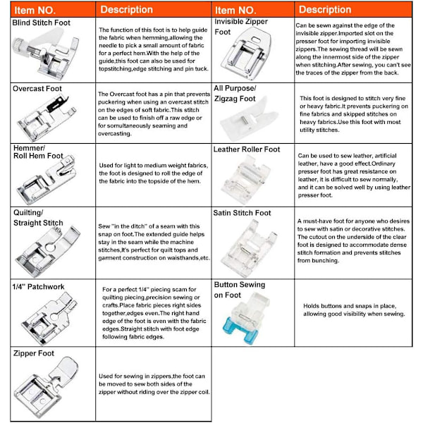 11-delad symaskinpressarfotset för olika symaskiner