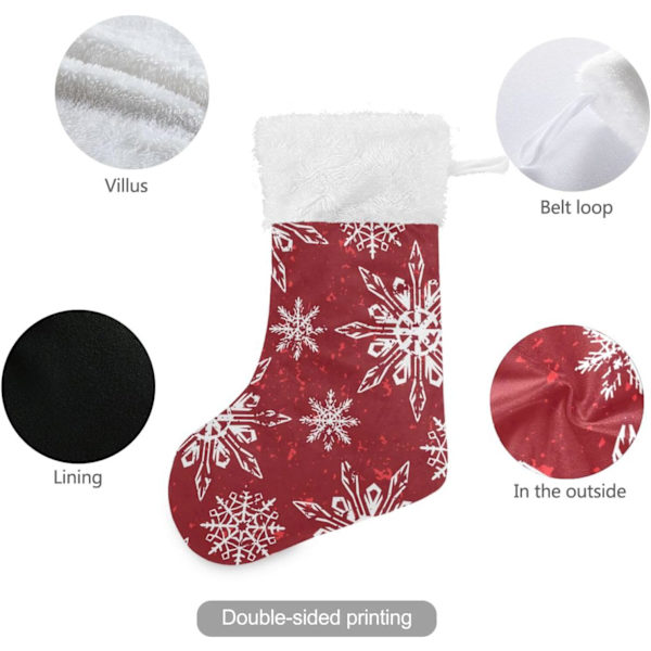 Julklapp, personliga julklappsstrumpor 2-pack vita snöflingor julröd jul 45,7 cm julstrumpor hängande prydnad kam