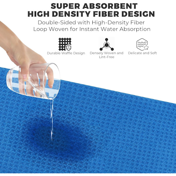 Golfhandduk för väskor med klämma - Mikrofiber våffelstruktur, 3-pack