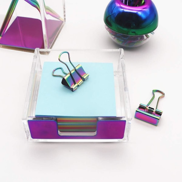 Metllic Rinbow n Hållare Memo Orgnizer Prova Pr Klipphållare Set wi Cler akryl Kropp för Skrivbordstillbehör Orgnizers Skrivbordsdispenser Metallic Style