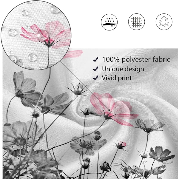 Pink Grå Bruseforhæng - Elegant Blomster Små Badeværelse Dekoration