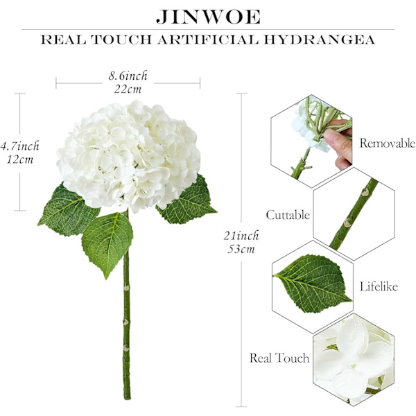 Hvide Hortensia Kunstige Blomster, 3 Stk Store 21u201d Royal Real Teach Latex