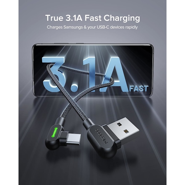 USB C-kabel, 【3-pakning 3.1A】 Hurtig Qc 3.0 Hurtiglading USB