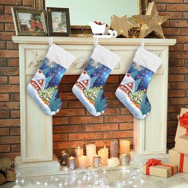 Julstrumpa, personliga julstrumpor 2-pack Snögubbe under fyrverkeri 45,7 cm Julstrumpor Hängande Ornament Eldstad för träd