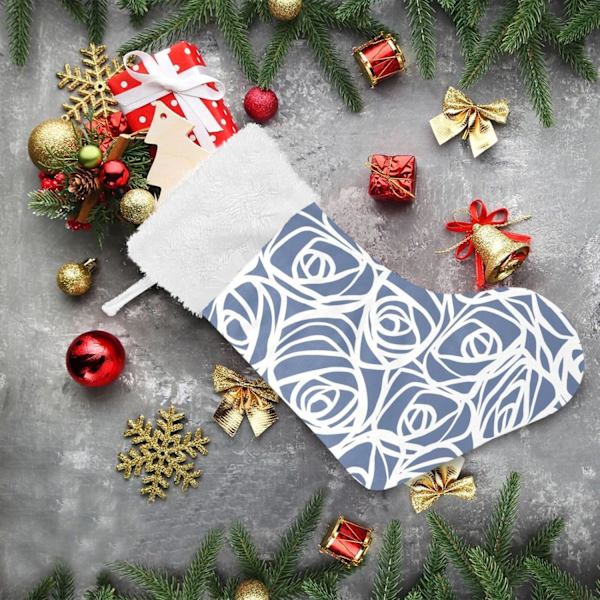 Julklapp, Personliga Julklappsstrumpor 2-pack Vit Ros Blomma Blå Ränder 45,7 cm Julstrumpor Hängande Ornament Eldstad för Ba