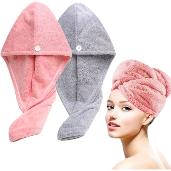 Badhårstork 2-pack - Superabsorberande lättvikts turban med knapp