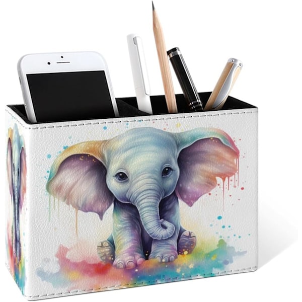 Cute Elephnt Rinbow Clouds ncil Holder for Desk, Leer Desktop Continer n Cup Storge Study Tble n Orgnizer Mkeup Brush Holder for Elephant Rainbow