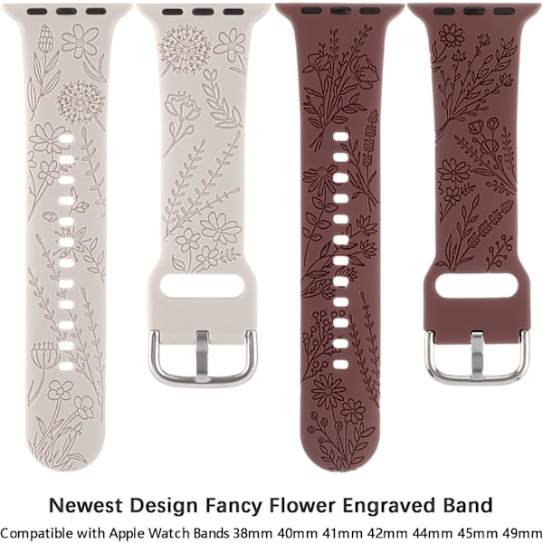 Blomstergraveret silikonebånd, der er kompatibelt med Apple Watch