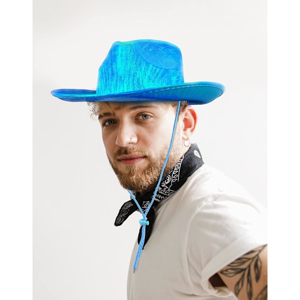 Grøn Space Cowgirl Hat med Bandana, Kvinder Neon Sparkly