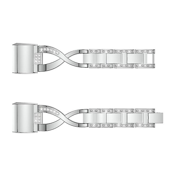 X-formet diamantbesat massivt rustfrit ståls urrem til Fitbit Charge 2 OMH Silver